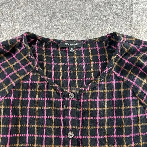 Madewell Dress Women’s 00 Plaid Flannel Raglan Button-Front Shirtdress Oversized - Picture 3 of 8